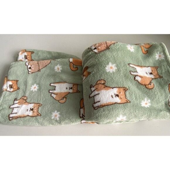 Cozy Companions Shiba Inu And Daisies Comfy Plush Soft Throw Blanket 60x70” NEW - Picture 12 of 12